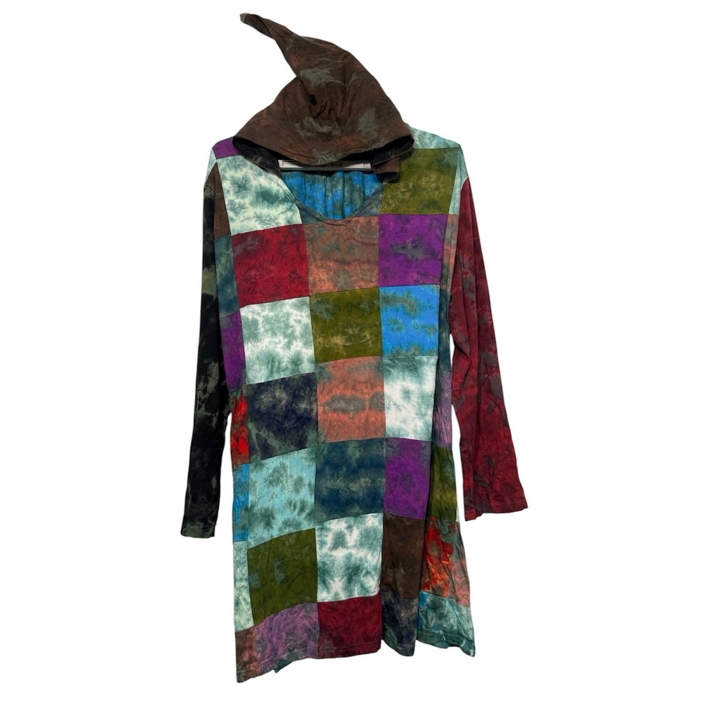 Pyramid Collection Size 3X Tunic Patchwork Art To Wear Lagenlook Boho Artsy Blue